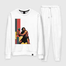 Костюм хлопковый женский Поп-арт неандерталец, цвет: белый