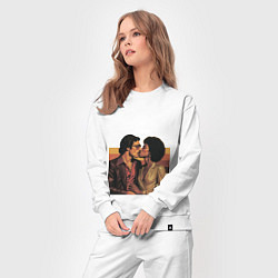 Костюм хлопковый женский Поцелуй поп-арт диско 1970-е, цвет: белый — фото 2