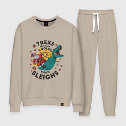Костюм хлопковый женский Санта на динозавре, цвет: миндальный