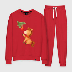 Костюм хлопковый женский Лошадка с елочным шариком, цвет: красный