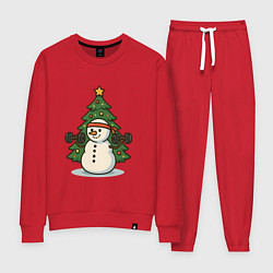 Костюм хлопковый женский Снеговик с гирями, цвет: красный