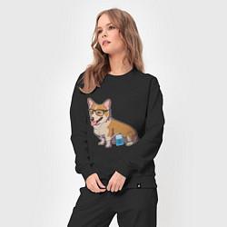 Костюм хлопковый женский Хипстер Корги, цвет: черный — фото 2