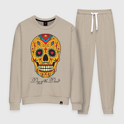 Костюм хлопковый женский Мексиканский череп, цвет: миндальный