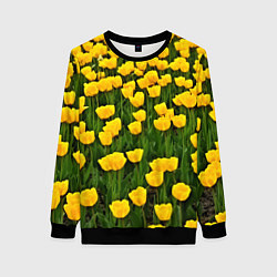 Свитшот женский Жёлтые тюльпаны, цвет: 3D-черный