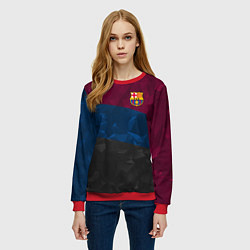 Свитшот женский FC Barcelona: Dark polygons, цвет: 3D-красный — фото 2