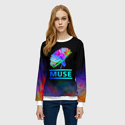Свитшот женский Muse: Neon Flower, цвет: 3D-белый — фото 2
