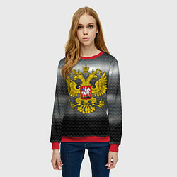 Свитшот женский Герб России на металлическом фоне, цвет: 3D-красный — фото 2