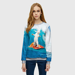 Свитшот женский Кот-серфер, цвет: 3D-меланж — фото 2