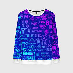 Свитшот женский Неоновые геймерские лого, цвет: 3D-белый