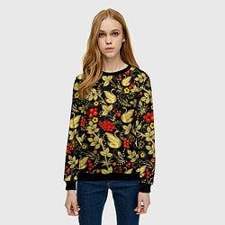 Свитшот женский Хохлома золотые лебеди, цвет: 3D-черный — фото 2