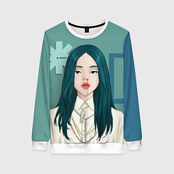 Свитшот женский Billie Eilish: Turquoise Hair, цвет: 3D-белый