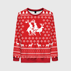 Свитшот женский Свитер с оленями красный, цвет: 3D-красный