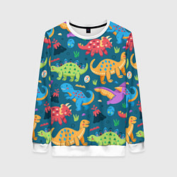 Свитшот женский Арт с динозаврами, цвет: 3D-белый