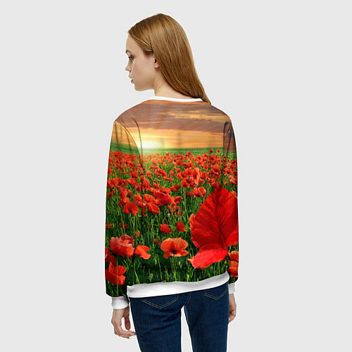 Женский свитшот Красный мак на закате / 3D-Белый – фото 4