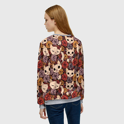 Женский свитшот КОТИКИ В ЦВЕТАХ / 3D-Меланж – фото 4