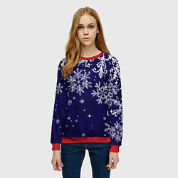 Свитшот женский Новогодние снежинки, цвет: 3D-красный — фото 2