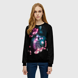 Свитшот женский Лиса с гирляндой, цвет: 3D-черный — фото 2