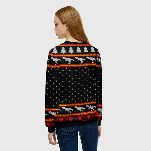 Женский свитшот Merry Rex-mas / 3D-Черный – фото 4