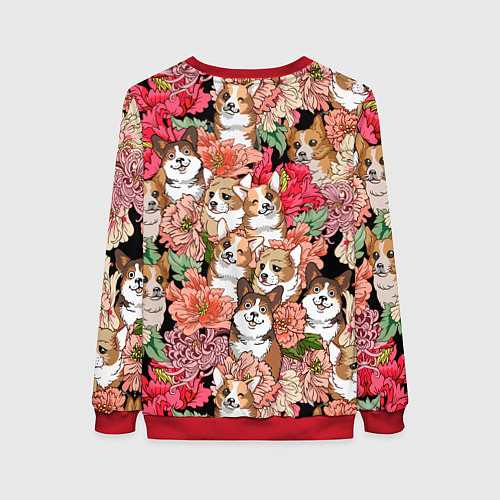 Женский свитшот Корги & Цветы / 3D-Красный – фото 2