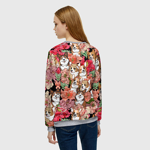Женский свитшот Корги & Цветы / 3D-Меланж – фото 4