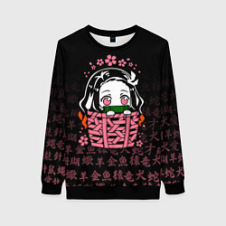 Свитшот женский NEZUKO НЕЗУКО ИЕРОГЛИФЫ DEMON SLAYER, цвет: 3D-черный