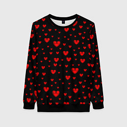 Свитшот женский Красные сердца, цвет: 3D-черный
