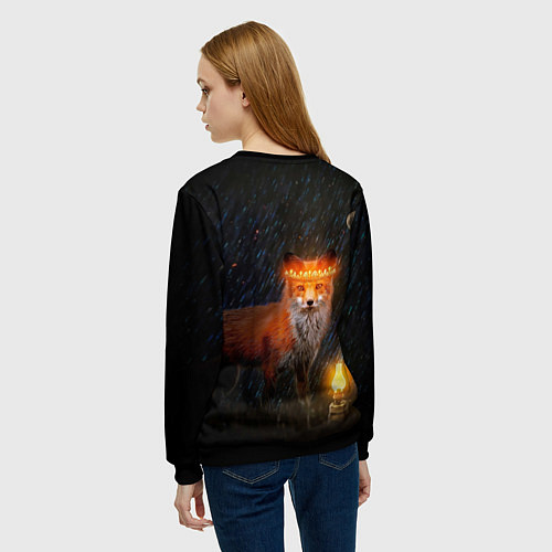 Женский свитшот Лиса с огненной короной / 3D-Черный – фото 4