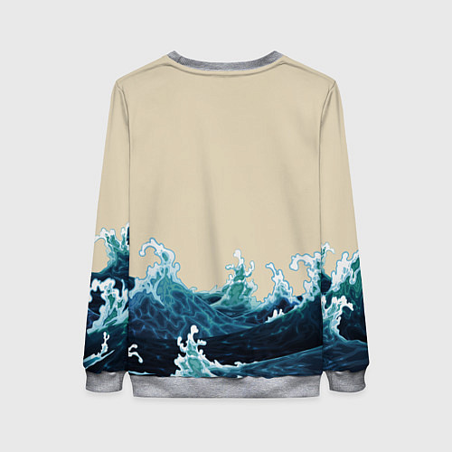 Женский свитшот Японский Стиль Волны и Солнце / 3D-Меланж – фото 2