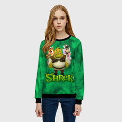 Свитшот женский Шрек, Осел, Пиннокио и свин, цвет: 3D-черный — фото 2