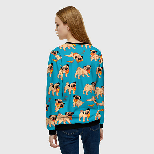 Женский свитшот Мопсы с пиццей / 3D-Черный – фото 4