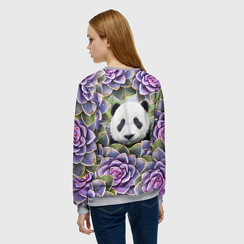 Женский свитшот Панда среди цветов / 3D-Меланж – фото 4