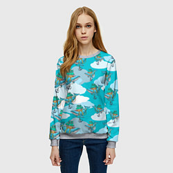 Свитшот женский Киты и корабль, цвет: 3D-меланж — фото 2