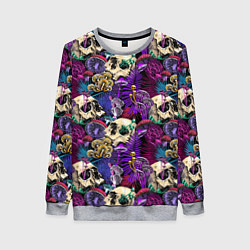 Свитшот женский Психоделика - черепа и грибы, цвет: 3D-меланж