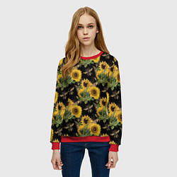 Свитшот женский Fashion Sunflowers and bees, цвет: 3D-красный — фото 2