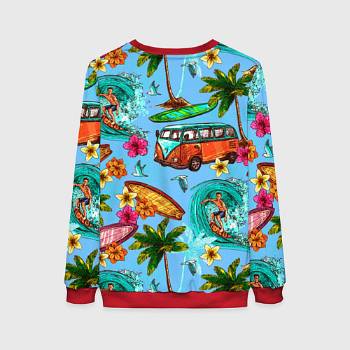 Женский свитшот Пальмы, волны, серфинг / 3D-Красный – фото 2