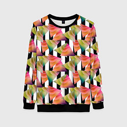 Свитшот женский Абстрактный полосатый узор, цвет: 3D-черный