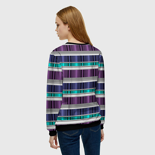 Женский свитшот Бирюзово-сиреневый полосатый / 3D-Черный – фото 4
