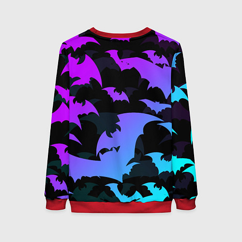 Женский свитшот ЛЕТУЧИЕ МЫШИ ХЕЛЛОУИН НЕОН HALLOWEEN NEON / 3D-Красный – фото 2