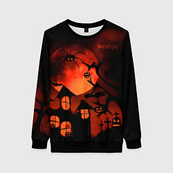 Свитшот женский Красная луна на Хэллоуин, цвет: 3D-черный