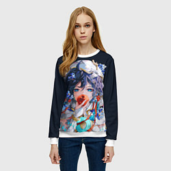 Свитшот женский Venti gi ест яблоко Genshin impact Геншин Импакт, цвет: 3D-белый — фото 2