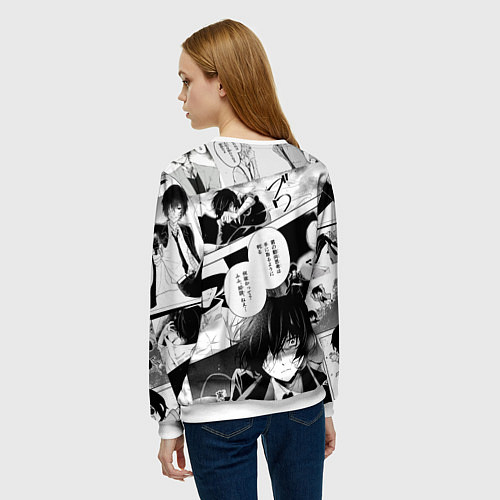 Женский свитшот Дазай Осаму на фоне манги / 3D-Белый – фото 4