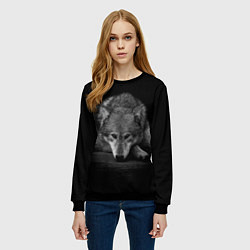 Свитшот женский Волк, на черном фоне, цвет: 3D-черный — фото 2