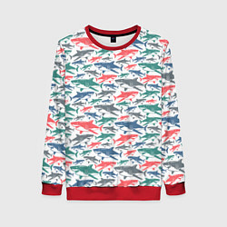 Свитшот женский Разноцветные Акулы, цвет: 3D-красный