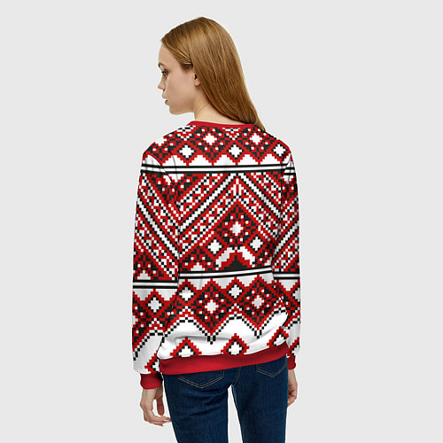 Женский свитшот Русский узор, геометрическая вышивка / 3D-Красный – фото 4