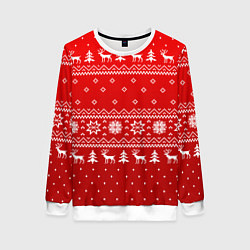 Женский свитшот Красный узор с оленями