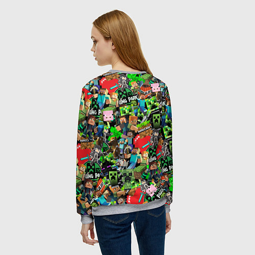 Женский свитшот МАЙНКРАФТ ВСЕ ГЕРОИ И ПРЕДМЕТЫ / 3D-Меланж – фото 4