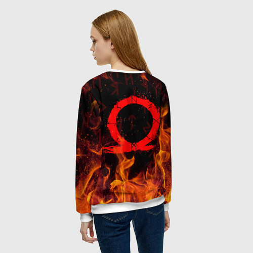 Женский свитшот GOD OF WAR РАГНАРЁК, КРАТОС В ОГНЕ / 3D-Белый – фото 4
