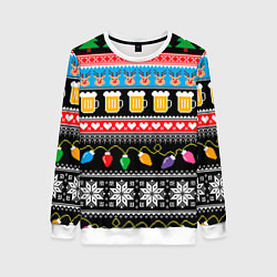 Свитшот женский Новогодний пивной узор, цвет: 3D-белый