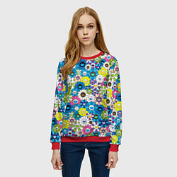 Свитшот женский Takashi Murakami Улыбающиеся цветы, цвет: 3D-красный — фото 2