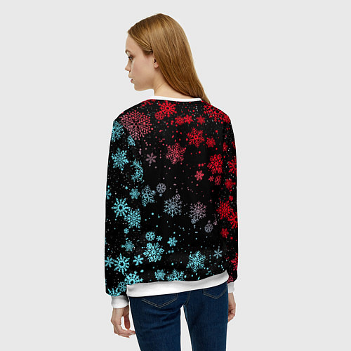 Женский свитшот НЕОНОВЫЕ СНЕЖИНКИ, НОВЫЙ ГОД 2022 / 3D-Белый – фото 4